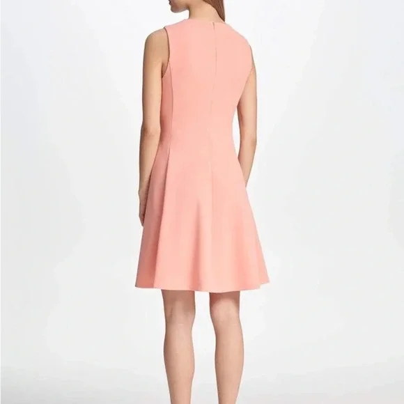 NWT DKNY Fit And Flare Peach Midi Sleeveless Dress Pockets Formal Casual Size 4 - Picture 2 of 15